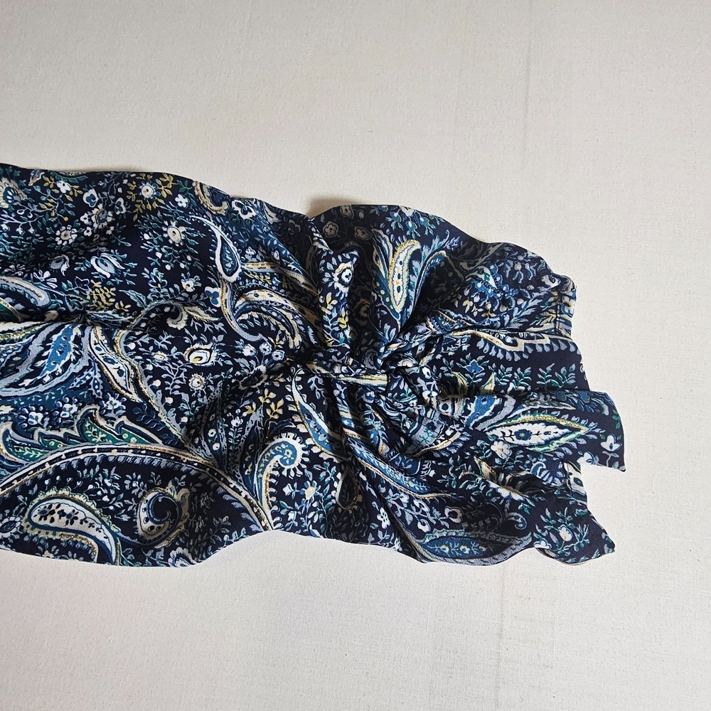 Westport Women's Off Shoulder Boho Peasant Top BLue Paisley Tie Sleeve Size L - Picture 10 of 10